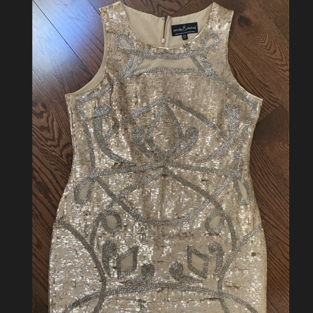 Needle and Thread Gold Sequin Dress